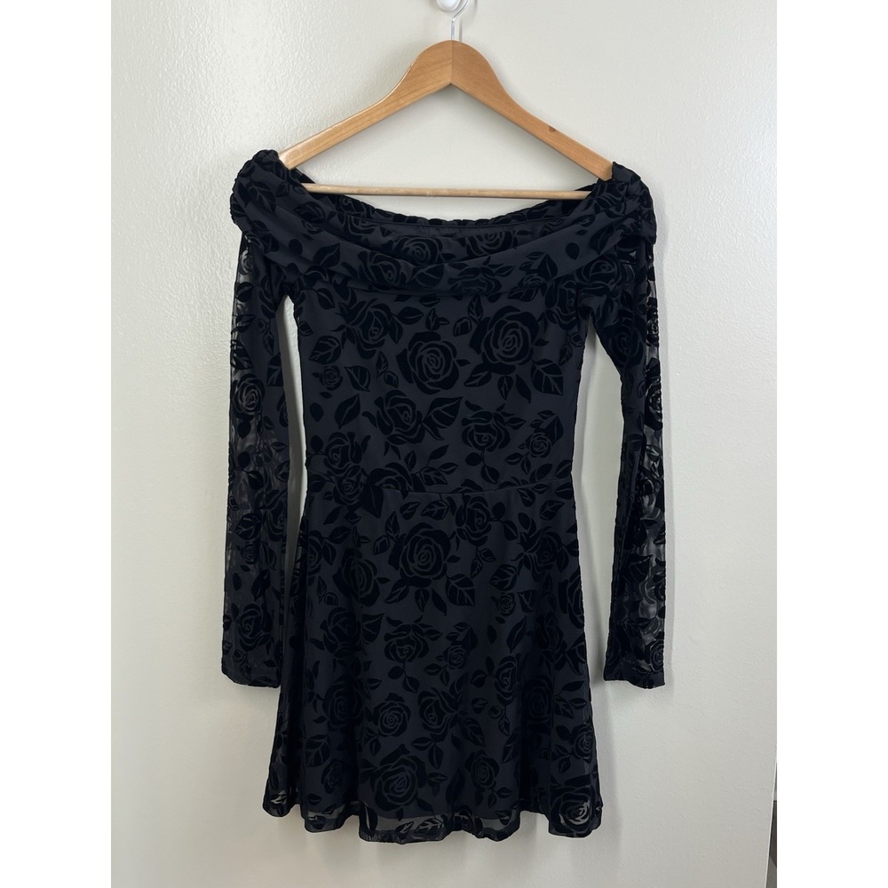 Wild Fable NWT Black Velvet Burnout Dress Roses Romantic Whimsigoth Size XS